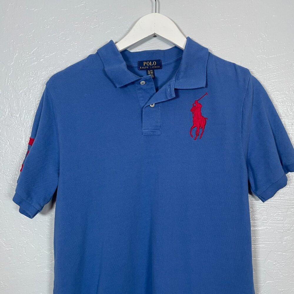 Polo Ralph Lauren Boys XL Blue Red Big Pony #3 Polo Shirt Cotton Preppy - Picture 3 of 10